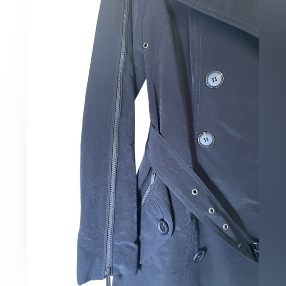 EUC BCBG black double breasted trench coat sz L - Picture 2 of 7